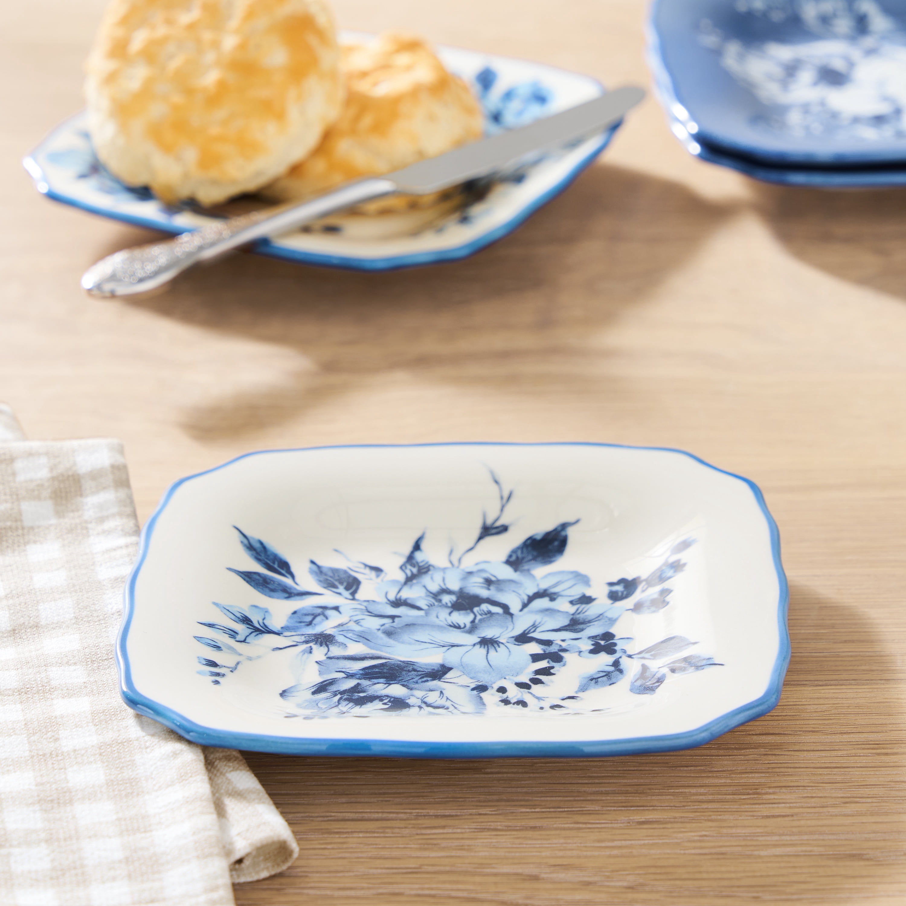 The Pioneer Woman Delilah Stoneware Appetizer Plates, Blue, Set of
