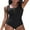 Black, variant on Charmo Scalloped Ribbed One-Piece Tummy Control Swimsuit for Women Button-Down Bathing Suit Green L