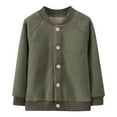 thumbnail image 3 of Krdevn Kids Solid Lined Raglan Sleeve Button Baseball Jacket Army Green,6-7 Years, 3 of 4