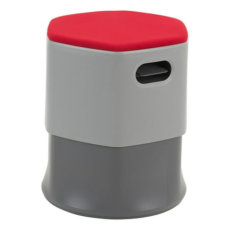 Adjustable Height Resin - Profile Series Adjustable-Height Active Learning Stool-Light Gray Resin Side/Red Upholstered Seat
