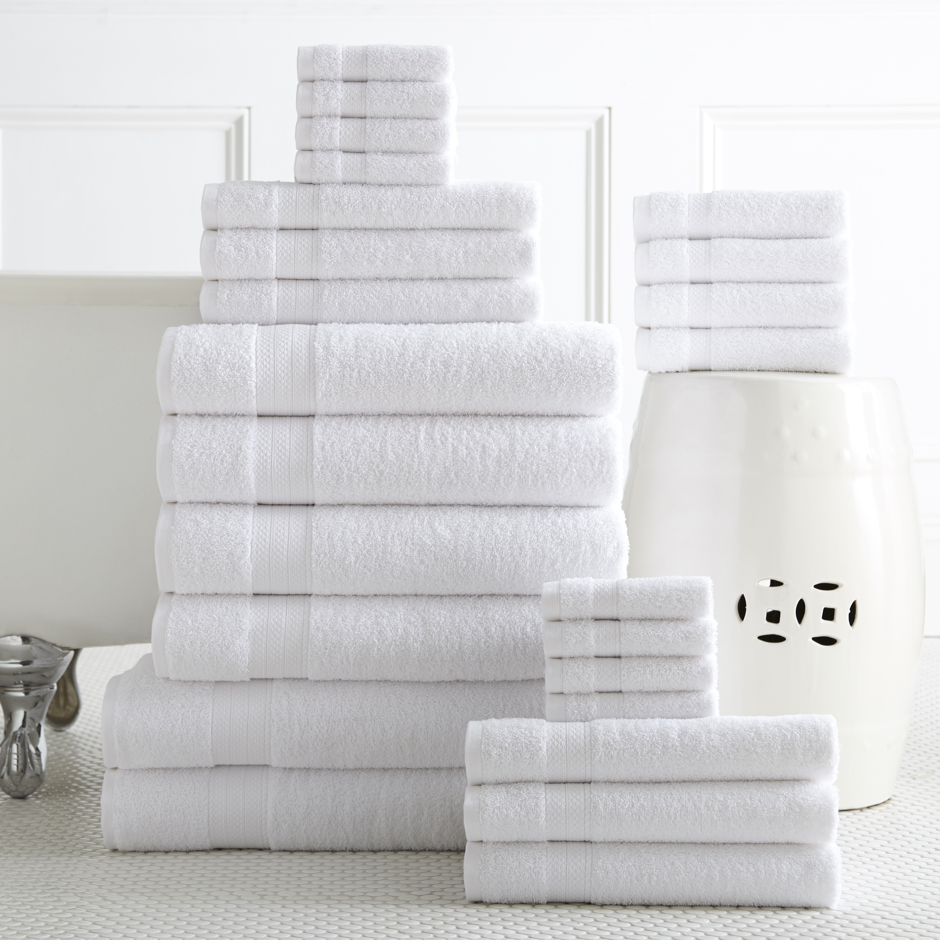 24PC Bath Towel Set (2 Sheets, 4 Bath, 6 Hand, 4 Fingertip & 8 Wash) - White, Addy Home Best Value - image 3 of 6