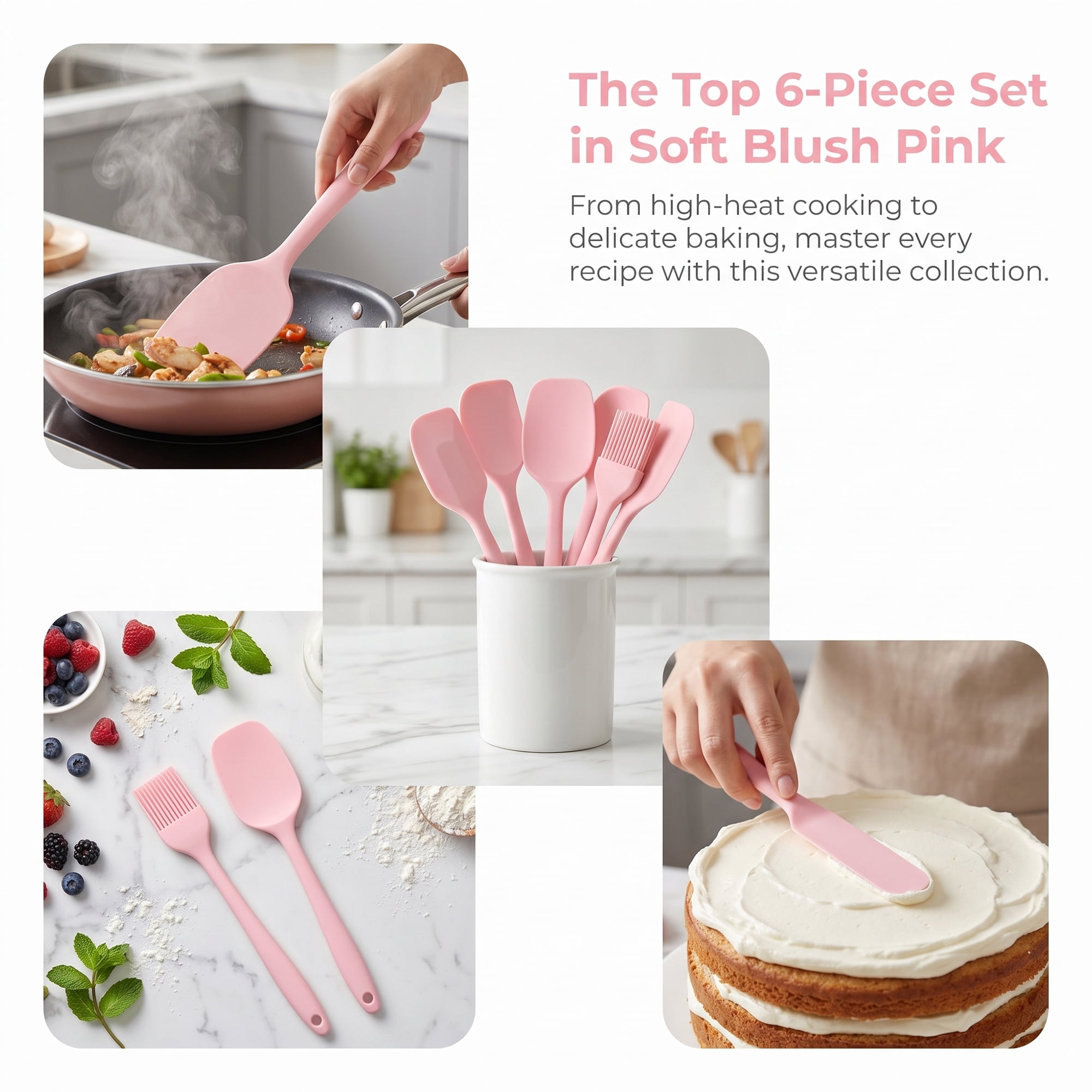 Unique Bargains 6Pcs Heat-Resistant Dishwasher Safe Kitchen Utensils Pink