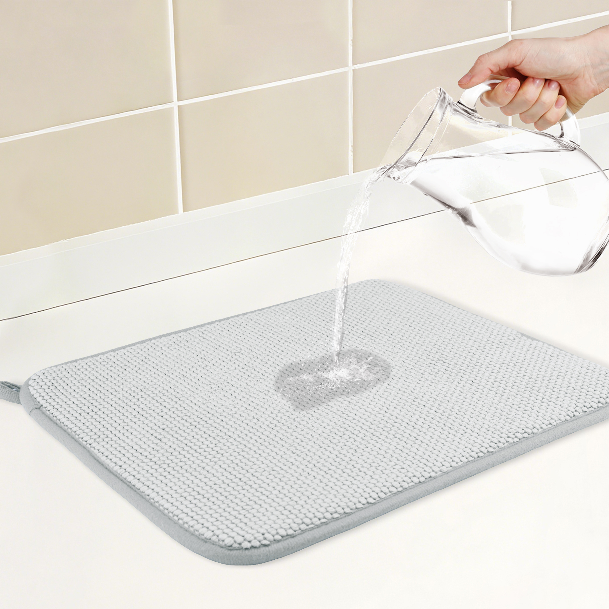Unique Bargains Absorbent Microfiber Kitchen Drying Mat for Dishes Gray 15.7*11.8 in
