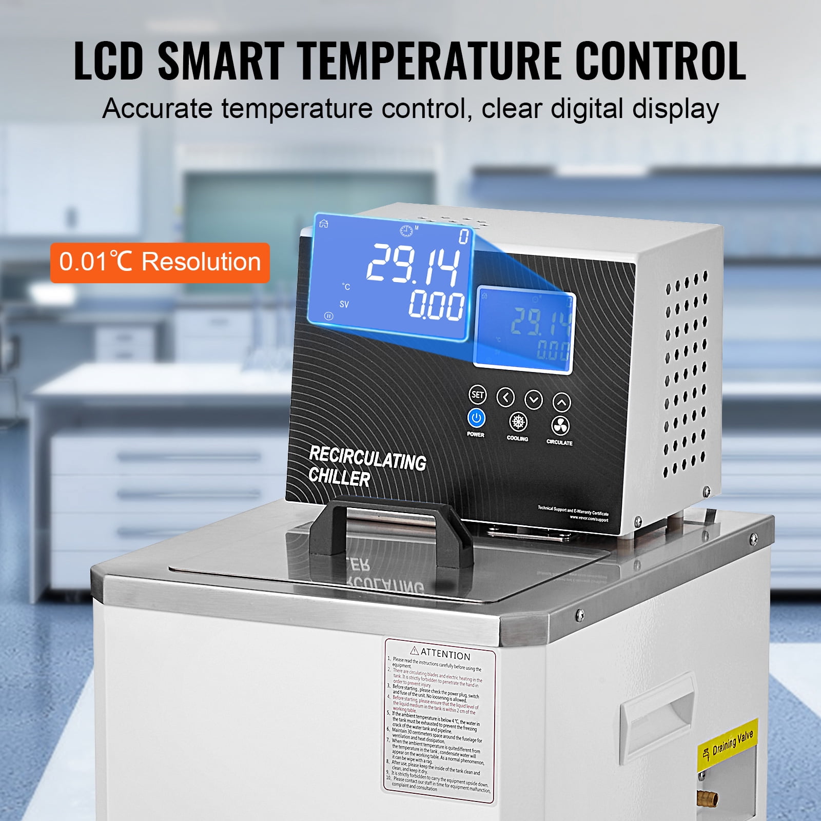 KFFKFF Lab Cooling System, 6L Chiller with Reduced Temperature Liquid, Range from -4°F to 212°F, Chiller with Circulation Pump, LCD Screen, 304 Stainless Steel Recirculating Water Cooling System