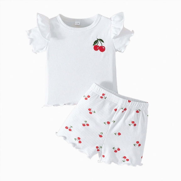 enyan Toddler Baby Girl Summer Clothes Cute Floral Short Sleeve Tee Shirts and Plaid Short Set 2PCS Little Kids Outfit (White,18-24 Months)
