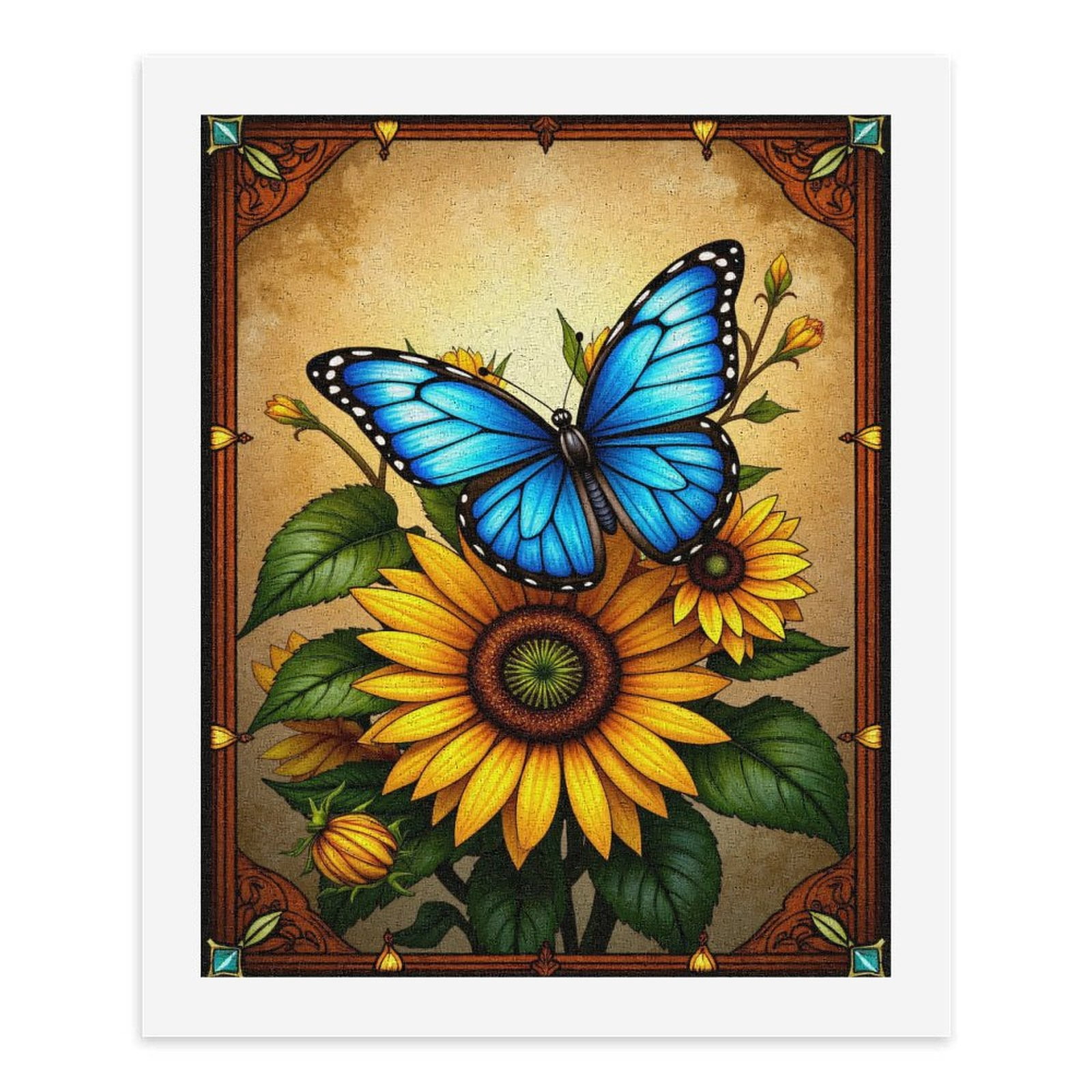 Paint By Numbers Kit for Adults Beginner - DIY Blue Butterfly Sunflower Art Canvas Painting Kits for Adults, Frameless Paint By Number for Adults for Home Wall Decor 16x20 Inch