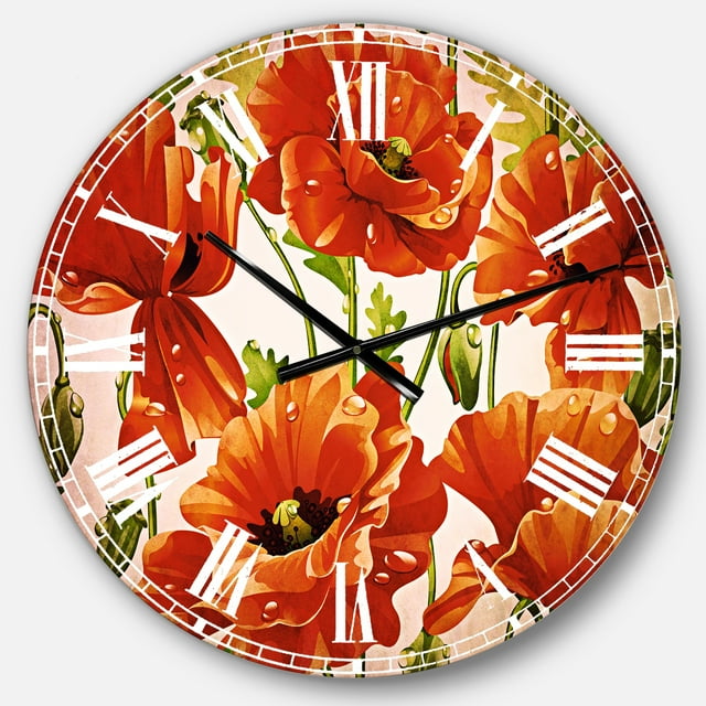 DesignArt Seamless Pattern of Red Poppies Large Wall Clock
