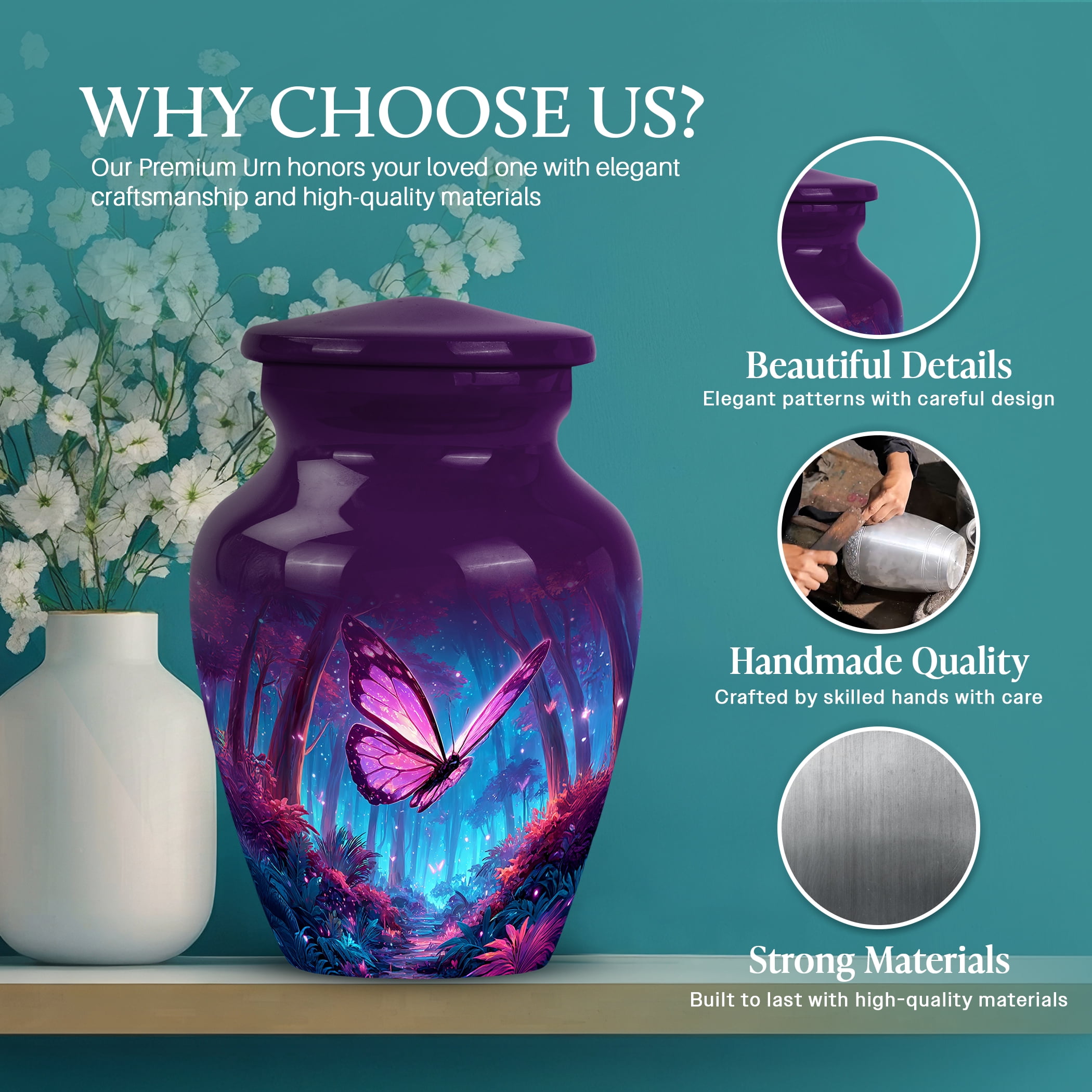 SABURIAL Butterfly Mini Urn for Dad Ashes - Beautiful Handcrafted Keepsake Urn for Male Adult - Perfect Tribute Urns for Honor Your Loved One - Urns for Human Ashes Adult Man - 3 Inch - Pack of 1