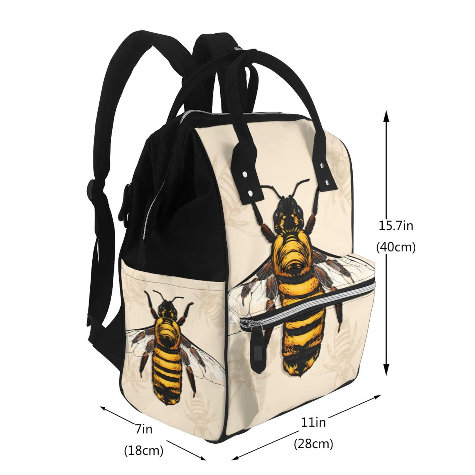 Fuzoiu Honey Bee Print Diaper Bag Backpack,Baby Essentials Travel Tote,Multi function Waterproof Diaper Bag, Travel Essentials Baby Bag - Unisex