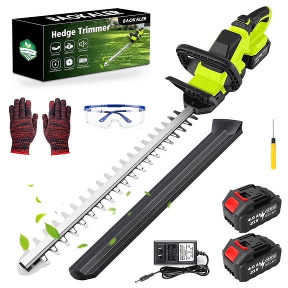 22" Cordless Hedge Trimmer, 21V Dual Action Blade Electric Bush Shrub Trimmer, 4.0Ah Battery & Charger, Green