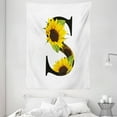 thumbnail image 1 of Letter S Tapestry, Letter S with Flora Elements Sunflowers on Dark Colored Abstract Art Print, Wall Hanging for Bedroom Living Room Dorm Decor, 60W X 80L Inches, Yellow Green Black, by Ambesonne, 1 of 2