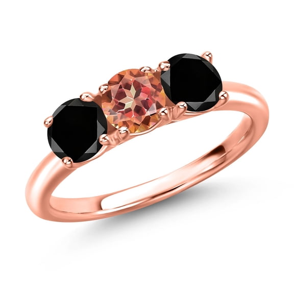 Gem Stone King 18K Rose Gold Plated Silver Ecstasy Mystic Topaz and Black Diamond Engagement Ring for Women | 2.10 Cttw | Round 5MM | Gemstone November Birthstone | Size 8