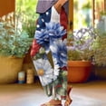 thumbnail image 2 of HEILAU Linen Pants for Women American Flag Independence Day 4th Of July Wide Leg Patriotic Elastic Waist Red White And Blue With Pockets Pants, 2 of 5