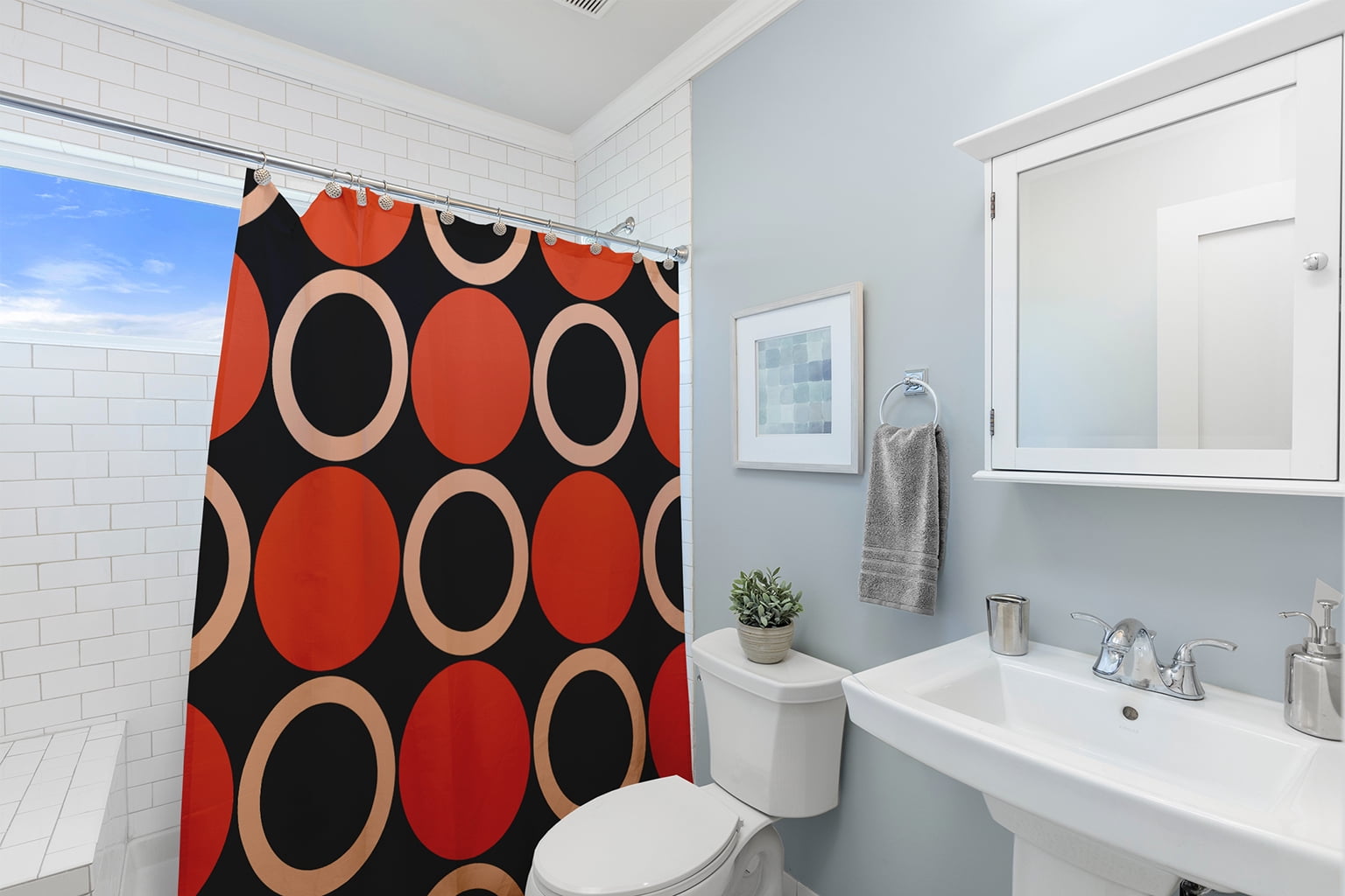 Simply Daisy 70" W x 73" L Mod Circles Polyester Shower Curtain, Harvest Orange [1 Ct]