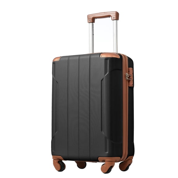 JERFIT 20" ABS Hardshell Carry On Suitcase with TSA Lock, 8 Spinner Wheels, Lightweight Durable Luggage for Travel, Black Brown