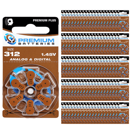 Premium Batteries Premium Plus Size 312 PR41 1.45V Zinc Air Hearing Aid Batteries (600 Pack)