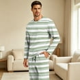 thumbnail image 5 of Everyday Striped Pajama Set For Men Long Sleeve Crew Neck Shirt Drawstring Elastic Waist Button Fly Long Lounge Pants, 5 of 8
