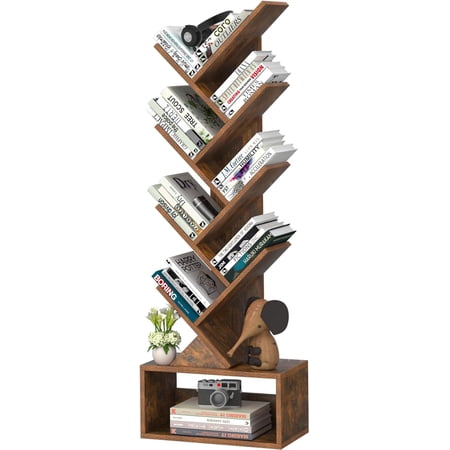 HZAT 9 Tier Tree Bookshelf Christmas Green Bookcase for Narrow Space Storage Organizer Floor Standing Bookshelves for Books Tall Book Case for Home Office Living Room Bedroom