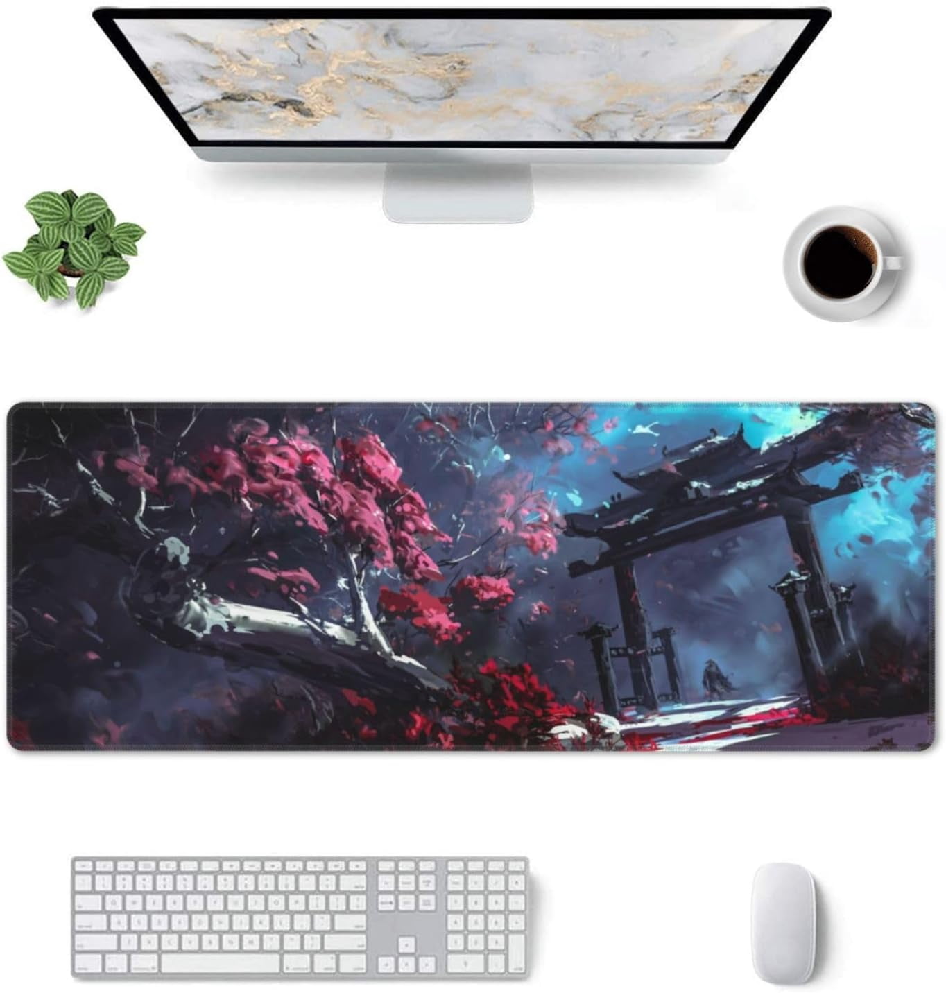 Japanese Samurai and Forest Mouse Pad, Waterproof Extended Large Gaming Mousepad Desktop, Big Long Non-Slip Mouse Mat for Laptop, Keyboard, Computer for Decor Office, 31.5 * 11.8 in