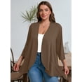 thumbnail image 5 of SHOWMALL Women's Plus Lightweight Cardigan Open Front 3/4 Sleeves Bolero Coffee 5X Pleated Ruffles Hemline Shrugs, 5 of 7