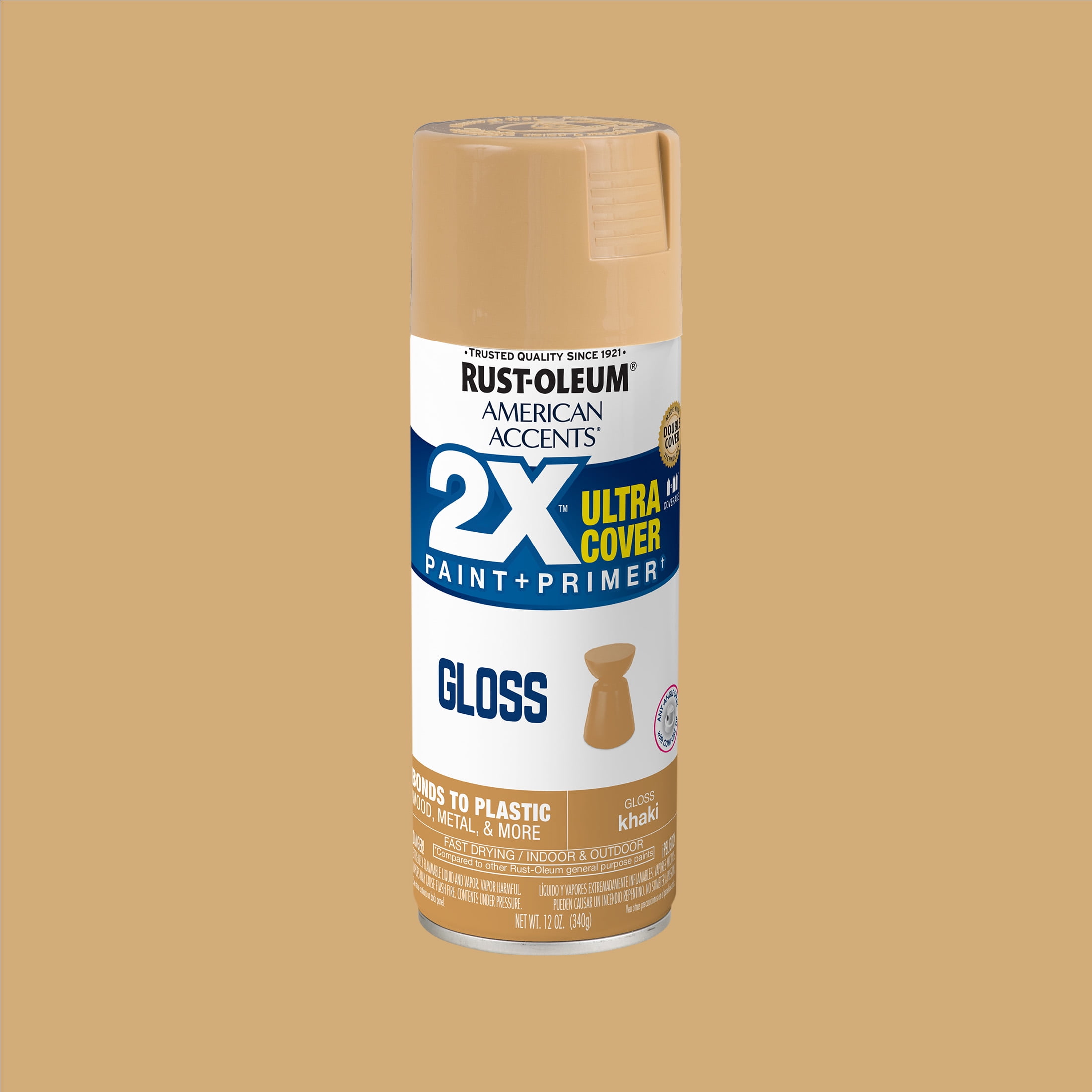 (6 pack) Khaki, Rust-Oleum American Accents 2X Ultra Cover Gloss Spray Paint-355032, 12 oz