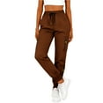 thumbnail image 5 of YOIAVAIOY Women Lightweight Waffle Jogger Drawstring Elastic Waist Cargo Pants Tapered Leg Soft Workout Travel Lounge Trousers Brown XL, 5 of 9