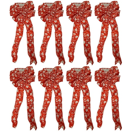 - 8 Valentine Red Wired Satin Bows with White Heart and Butterfly Design! 9.85x22.83IN