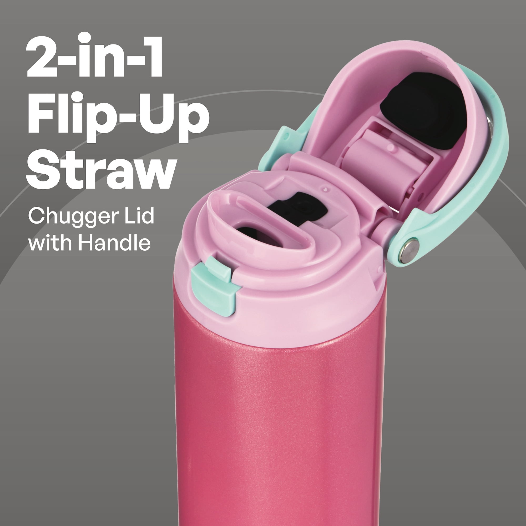 TAL 24oz Stainless Steel 2-in-1 Straw and Chug Water Bottle with Push Lid, Pink Shimmer