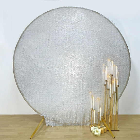 BalsaCircle 7.5 feet Silver Metallic Sequin Round Backdrop Stand Cover Wedding Party