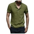 thumbnail image 2 of HAPIMO Men's Loose Cotton Linen Shirts with Pocket Fashion Lapel Pullover Sale Clothing Solid Tees Summer Hawaiian Beach Button Short Sleeve Shirts Army Green XL, 2 of 6