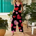 thumbnail image 2 of ASDFVBKG Valentine's Day Women's Jumpsuits Trendy One Piece Button Jumpsuits Pockets Wide Leg Onesie Heart Graphic Classic Overalls Loose Outfits Black XL, 2 of 5