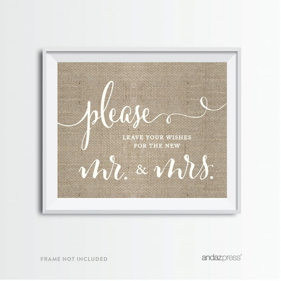 Leave Your Wishes For New Mr. & Mrs. Burlap Wedding Party Signs