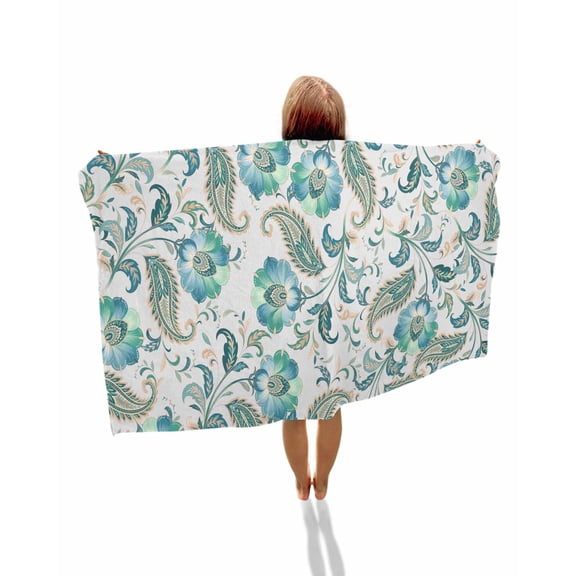 Teal Paisley Floral Beach Towels Oversized Super Absorbent, Boho Ethnic Tribe Traditional Lightweight Bath Towel Quick Dry Sets For Bathroom/Pool/Rv Camping/Beach Play/Gym Room/Picnic 31"x62"