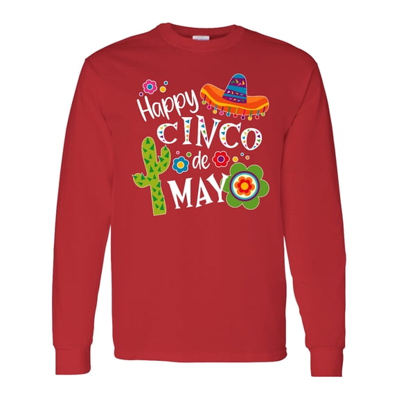Inktastic Happy Cinco De Mayo Sombrero, Cactus, Flowers Long Sleeve T-Shirt