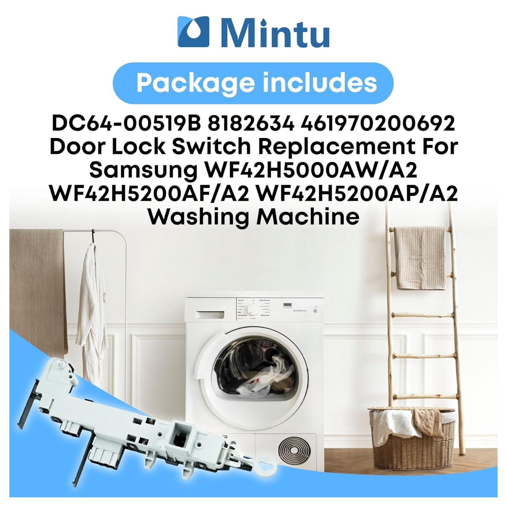 Door Lock Switch Replacement Compatible with Samsung WF42H5000AW/A2, WF42H5200AF/A2, WF42H5200AP/A2, WF42H5200AW/A2, WF42H5400AF/A2 Washing Machines