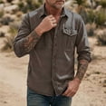 thumbnail image 4 of Long Sleeve Shirts for Men Fashion Turndown Collar Solid Color Casual Button Front Shirt With Zipper Pockets Outdoor Sports Tops, 4 of 5