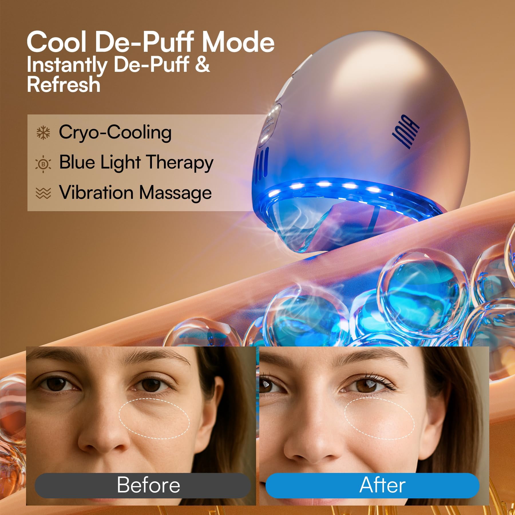INIA 7-in-1 Gua Sha Red Light Therapy Device for Face & Neck – Features Heat & Cold Modes to Target Puffiness and Boost Skin Firmness
