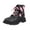 Black, variant on Girls Short Leather Boots Side Zipper Lace Up Soft Sole Heart Graphic Kids Fashion Casual Ankle Boots Pink Size 5Y Big Kid
