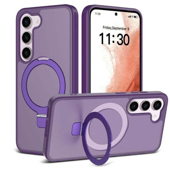 Dteck Magnetic Case for Samsung Galaxy S23,Shockproof Matte Translucent PC Case Compatible with Mag Safe Ring Holder Kickstand Silicone Bumper Cover for Samsung Galaxy S23,Darkpurple