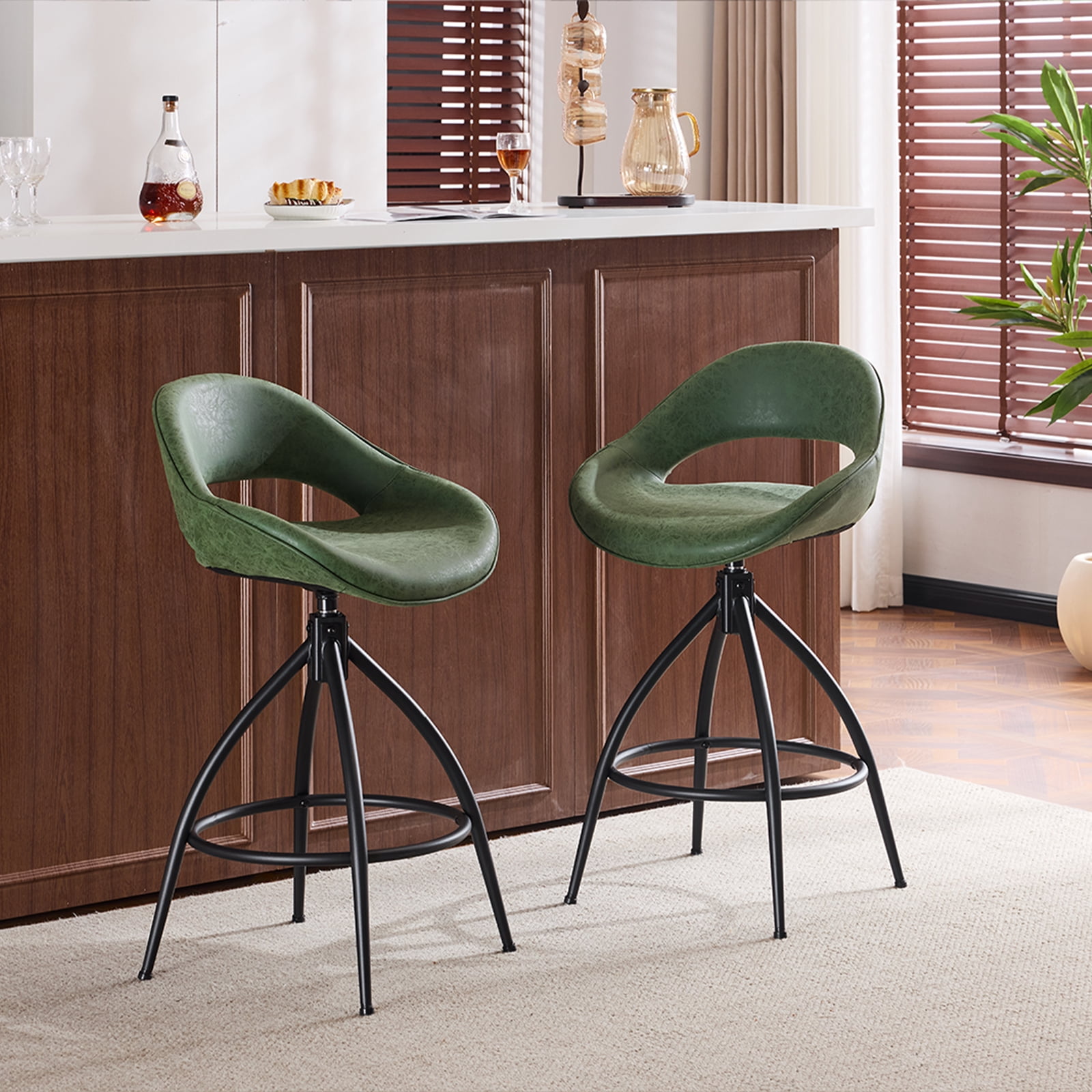 Ktaxon Set of 2 Swivel Barstools with footrest, 26" Counter Height Padded Bar Stools 2 PCS, Green