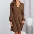 thumbnail image 4 of Vestido suelto con botones sólidos y cuello en V de manga larga a la moda Otoño Invierno para mujer Fridja  yut4508, 4 of 7
