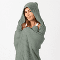 thumbnail image 3 of Comfy Cubs Adult Hooded Towel Large, 58" x 58" - Muslin Cotton Wearable Blanket, Fern, 3 of 8