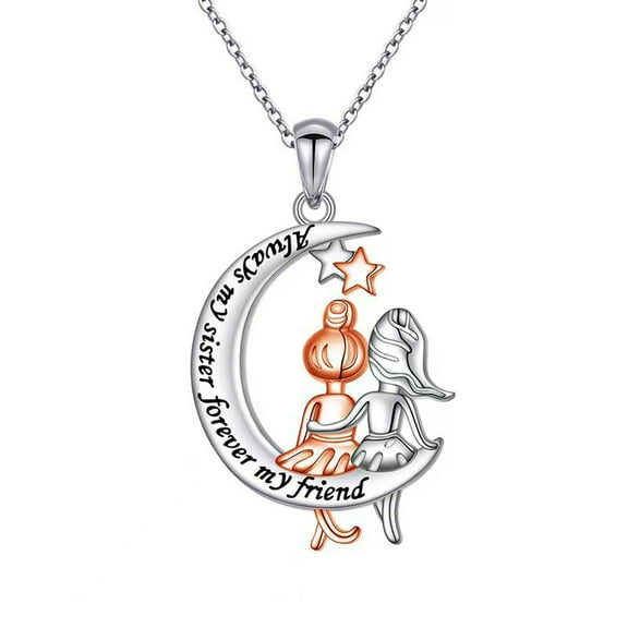 Sister Necklace for Women, Fashion Moon Friendship Necklace Swing Pendant Always My Sister Forever My Friend Charm, Simple Sister Star Jewelry Gifts for Women Friends Lover