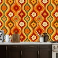 thumbnail image 2 of Vintage Peel and Stick Wallpaper Retro Floral Warm Tones Orange Red Yellow Wall Mural 17.7in x 9.8ft Self Adhesive Removable Wall Paper Renter Friendly Wallpaper for Nursery Bedroom Cabinets, 2 of 8