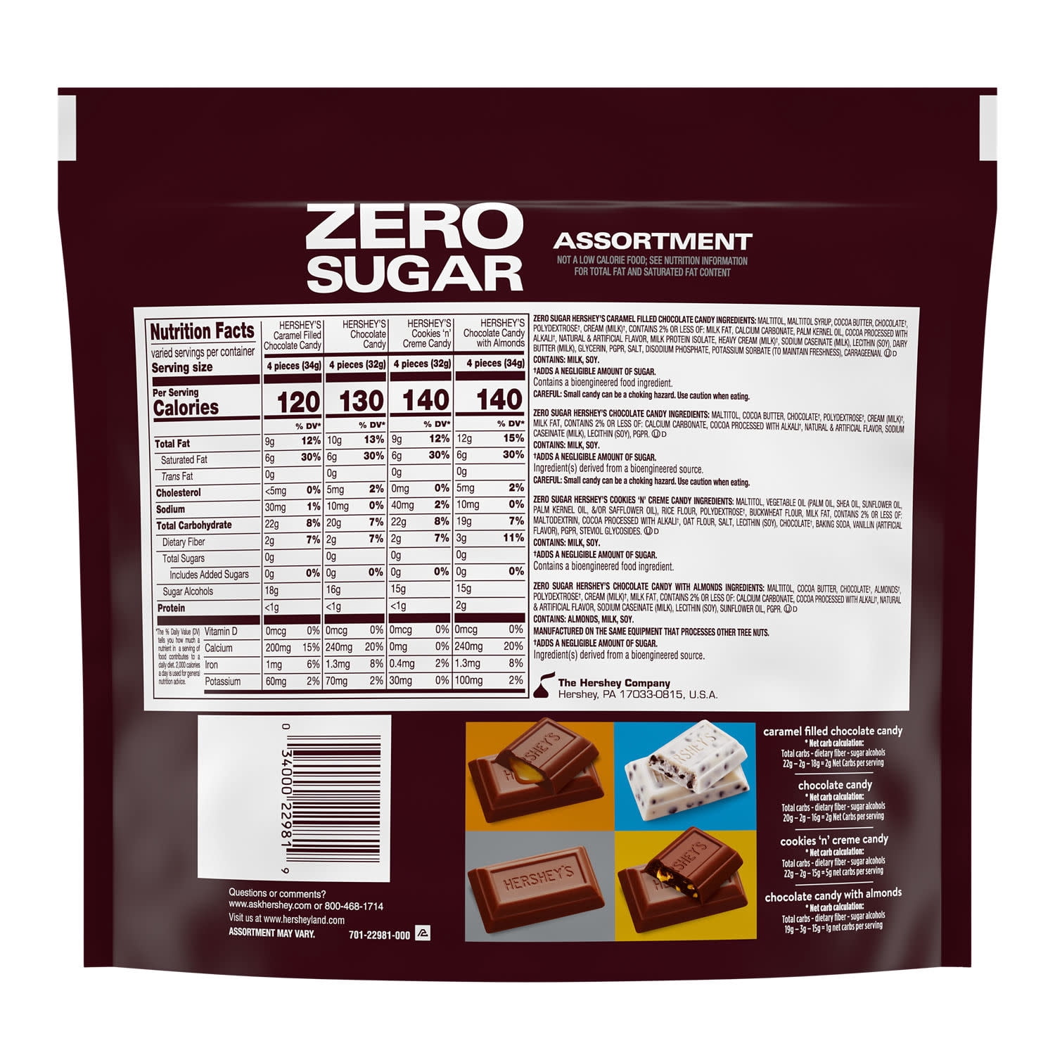 Hershey's Zero Sugar Assorted Candy Bag, 15 oz