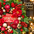 thumbnail image 3 of PINKPUII Artificial Red Peony Floral Christmas Wreath with Merry Christmas Sign, 24 Inch, Red, 3 of 9
