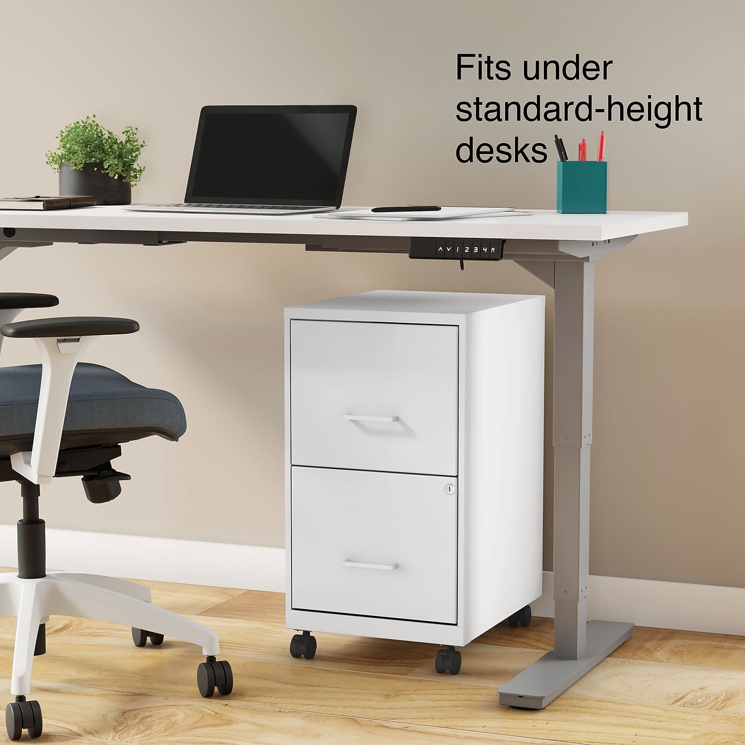 Staples 2-Drawer Mobile Vertical File Cabinet Letter Size Lockable 26.3"H x 14.3"W x 18.9"D White
