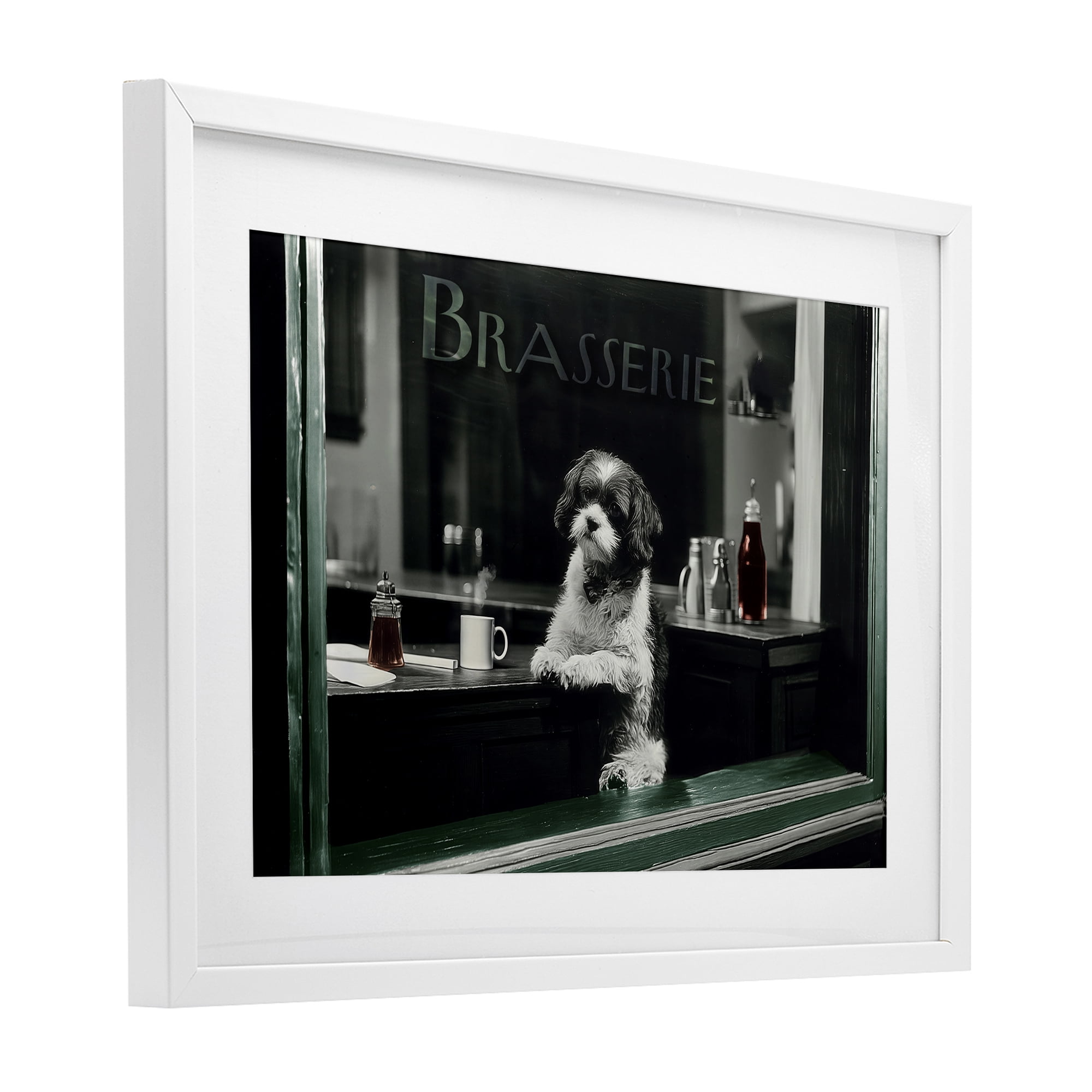 Stupell Industries Brasserie Vintage Dog in Window White Framed Print Under Glass, design by Annabelle Hall