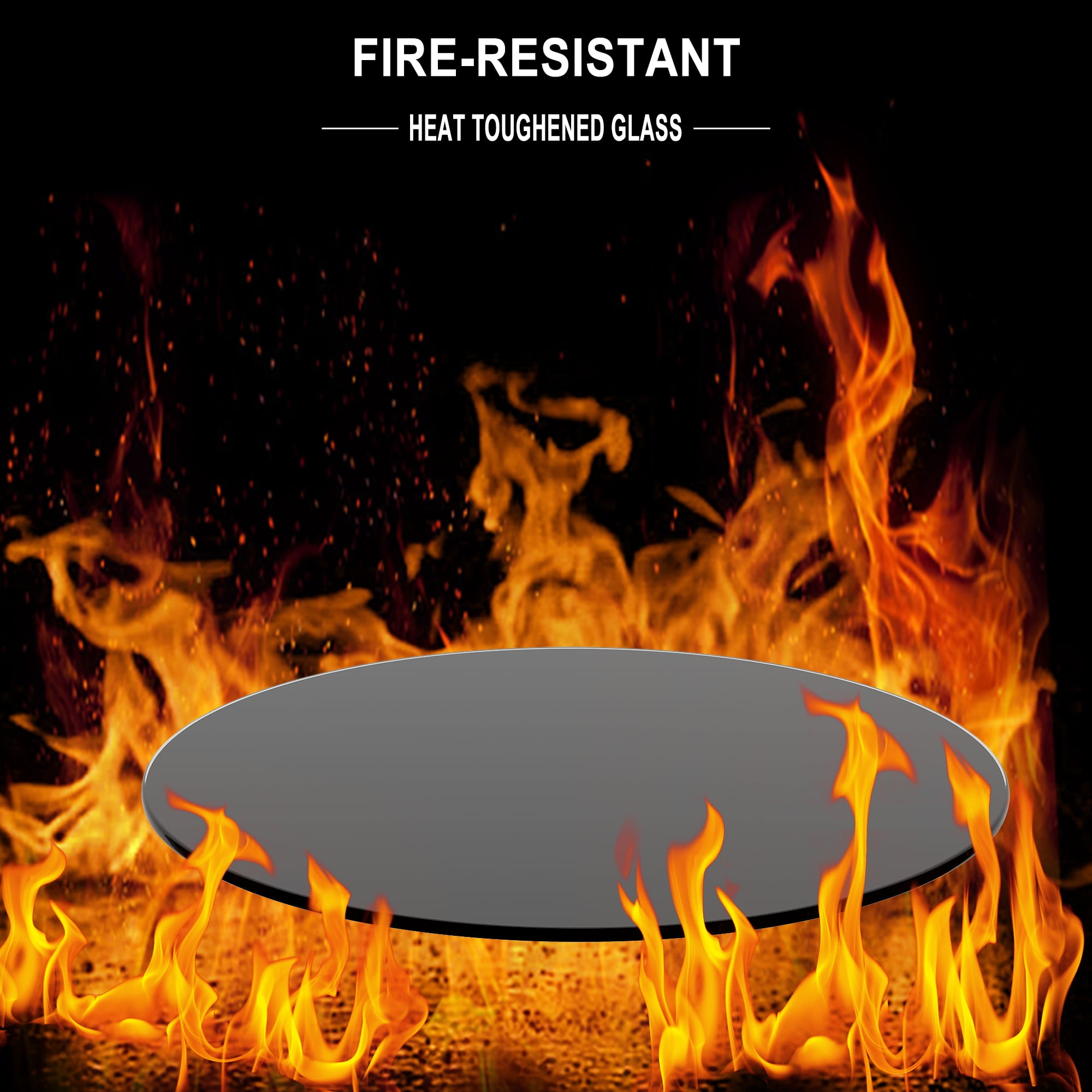 MAYEERTY 36" Round Tempered Glass Table Top, Beveled Polished Edge for Dining & Office, 1/4" Thick, Black
