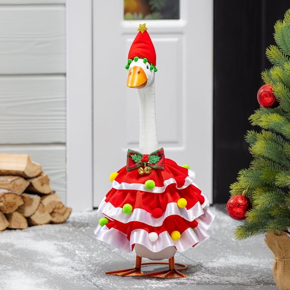 Evergreen Porch Goose Outfit for Giddy the Goose, Christmas Dress Decorative Clothes Costume for 21" Garden Geesse Statues, Seasonal Home Dcor
